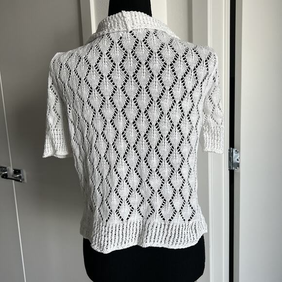 St Johns Bay Cropped Open Knit Cardigan Womens Large White Short Sleeve - Picture 3 of 10